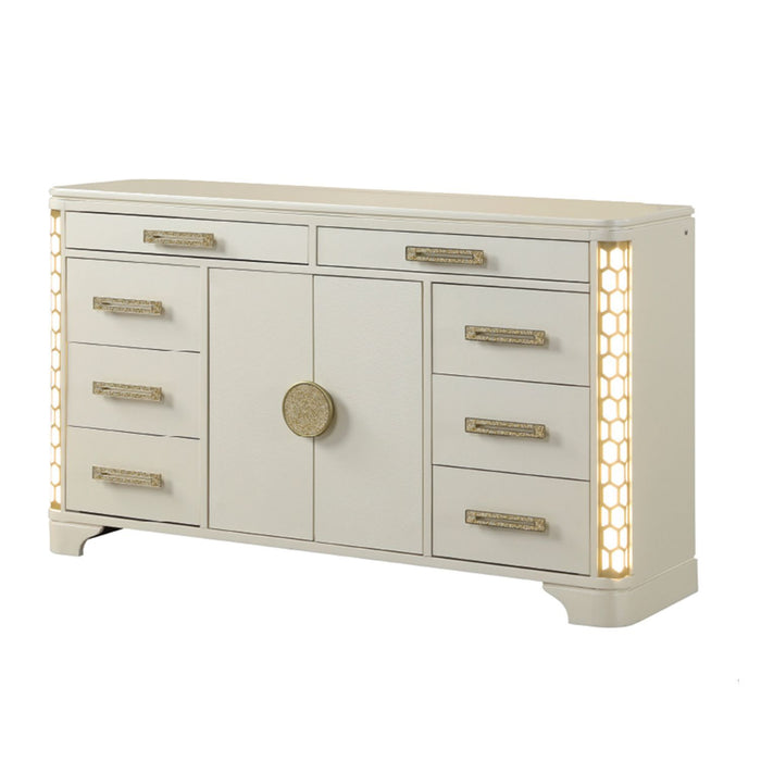 Jasmine - 8 Drawer Dresser With Side LED Lightning - Beige
