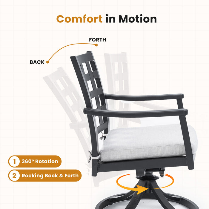 Modern Classic Outdoor Dining Swivel Rockers With Sunbrella Cushion, Lattice Design, Weather Resistant Frame (Set of 2) - Ember Black