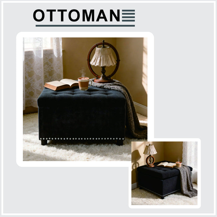 Square Tufted Storage Ottoman With Nailhead Trim