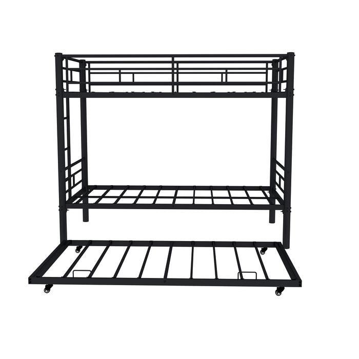 Metal Bunk Bed For Kids, Convertible Bedframe With Ladders & Guardrail
