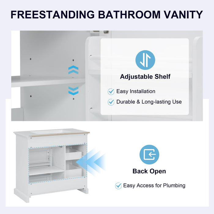 Modern Bathroom Vanity With Sink Top, 4 Drawers And 1 Soft-Close Door