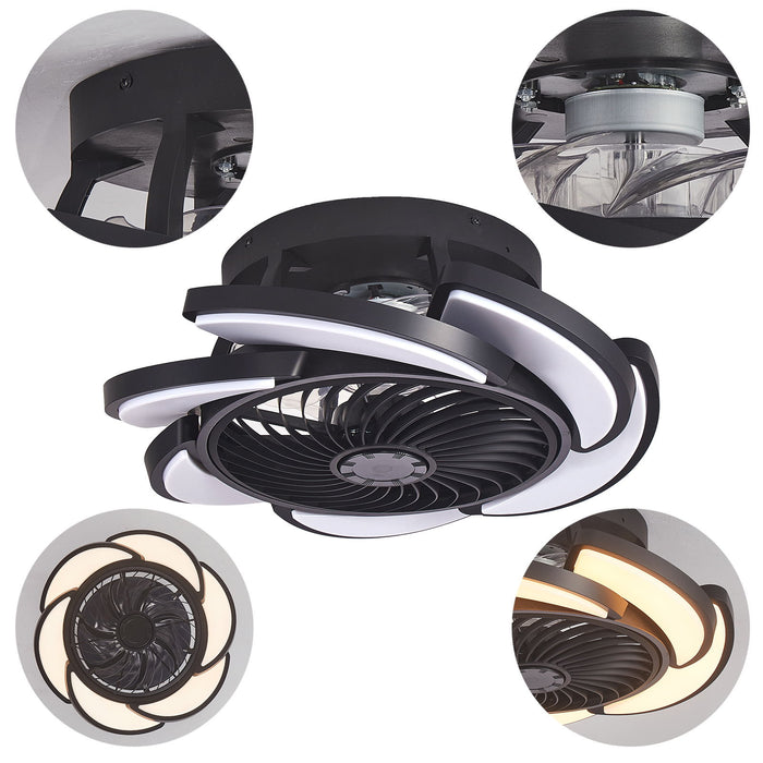 Bladeless Ceiling Fan With Remote Control, 6 Speeds Dimmable Light, Enclosed Low Profile For Living Room - Black