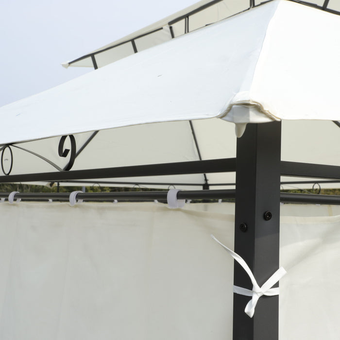 Outdoor Patio Gazebo Tent With Ventilated Double Roof And Sidewall
