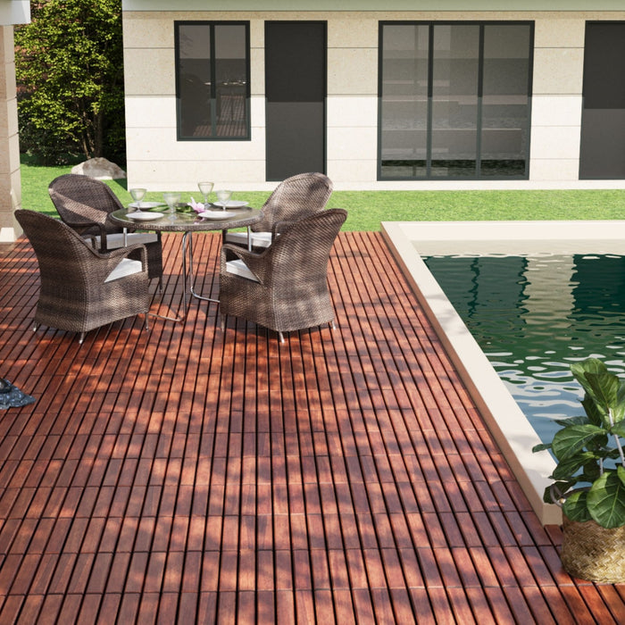 Interlocking Deck Tiles Striped Pattern, Waterproof Anti Mildew Brown