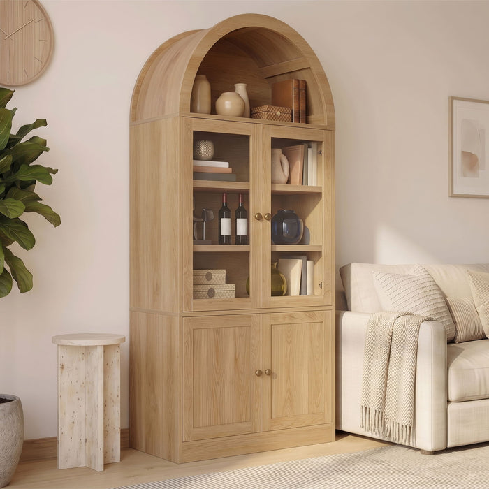 Tall Arched Top Storage Cabinet With 5 Tier Shelves, Soft Close Hinges