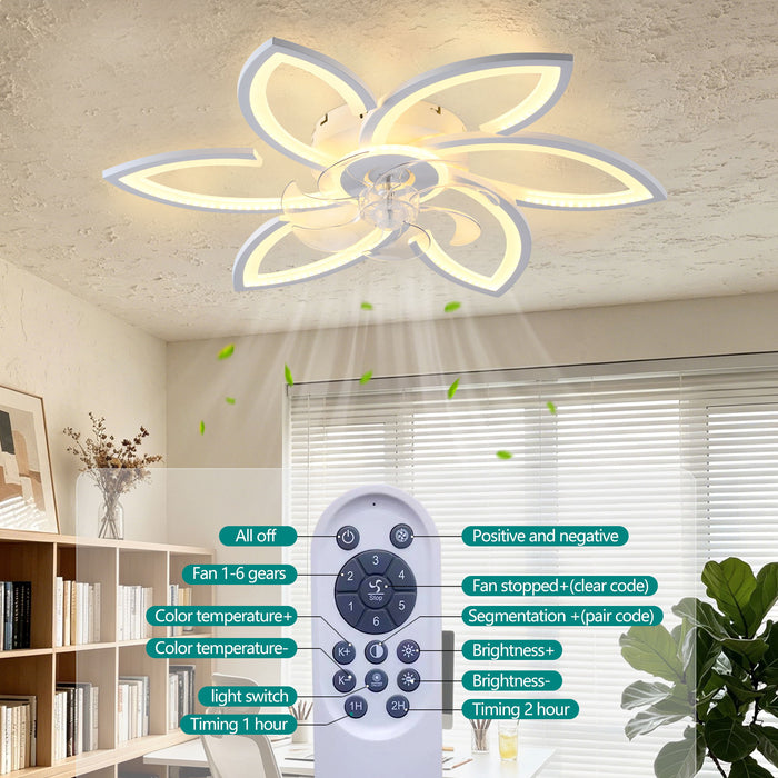 30" Flower 6 Speed Ceiling Fan With Remote Controlled LED Lights, Low Profile Flush Mount Fan
