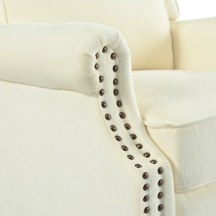 Push Back Recliner Chair Upholstered Recliner Armchair With Classic Wing Back And Solid Gourd-Shaped Legs