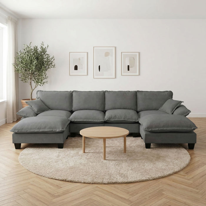 Modular Sectional Sofa With Movable Ottoman & Pillows