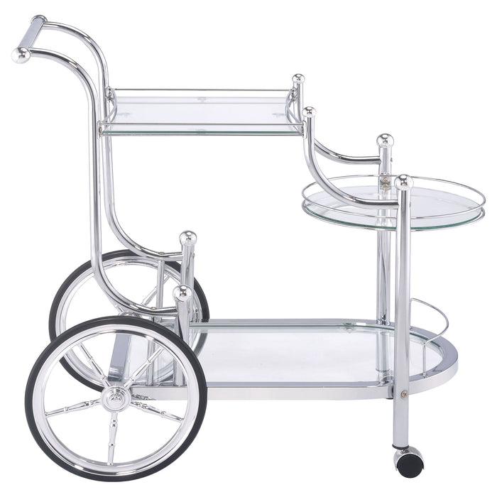 Reia - 3 Tier Cart With Casters & Tempered Glass Design - Chrome
