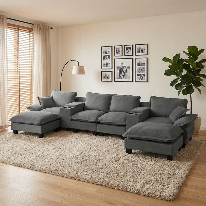Modular Cloud Couch Sofa With Cup Holders & Storage, USB Port