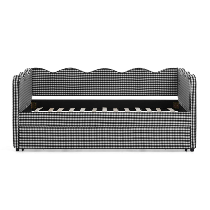 Gingham Daybed With USB Charging Port, Wave Shaped Design