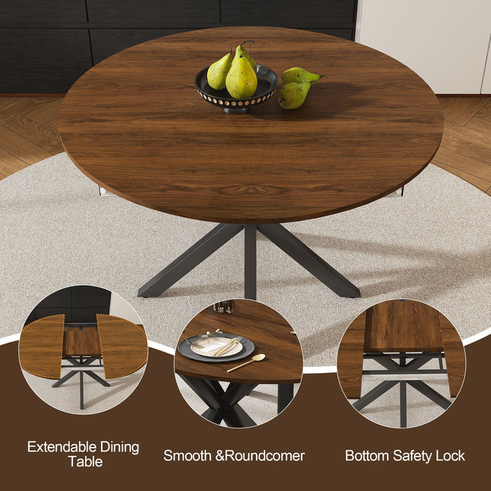 Round Dining Table With Extendable Blades, X Base