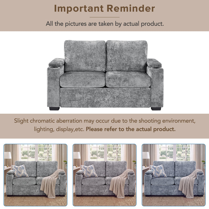 Pull Out Sofa Bed Loveseat With Twin Mattress, Cup Holders And Arm Storage