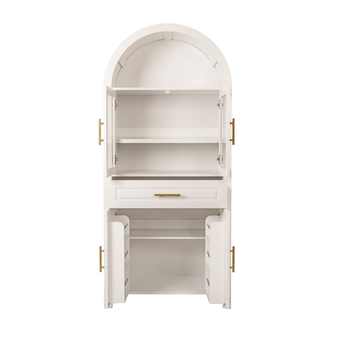 Arched Kitchen Pantry Cabinet With Adjustable Shelves & Barn Door Design
