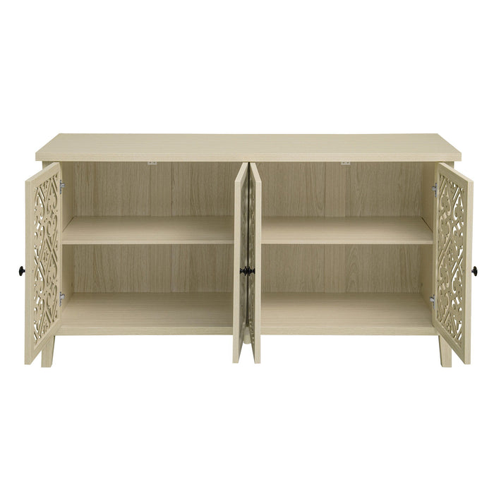 Hollowed Out Cabinet With 4 Doors, American Furniture, Suitable For Bedroom, Living Room, Study - Natural