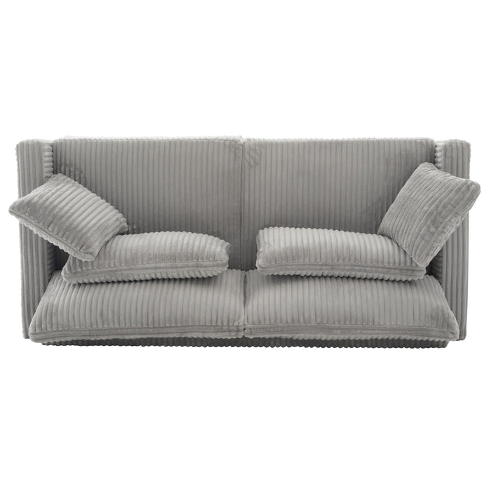 Modern Corduroy Loveseat Sofa With 4 Pillows
