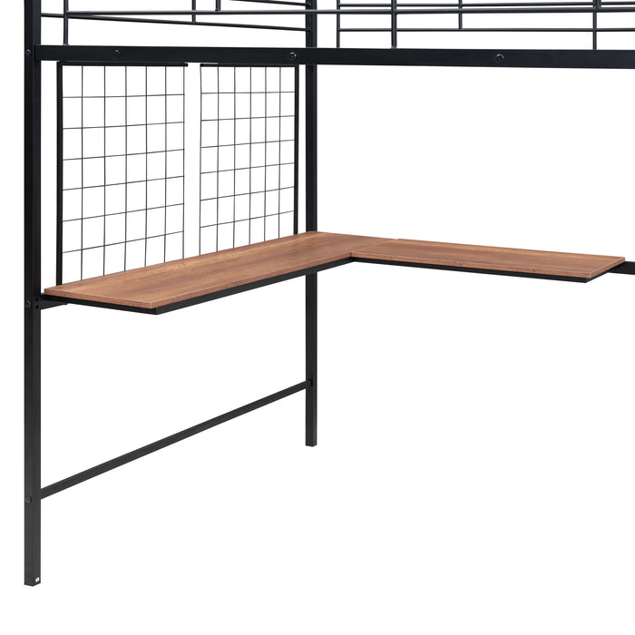 Loft Bed With Desk And Grid, Stylish Frame With Lateral Storage Ladder And Wardrobe