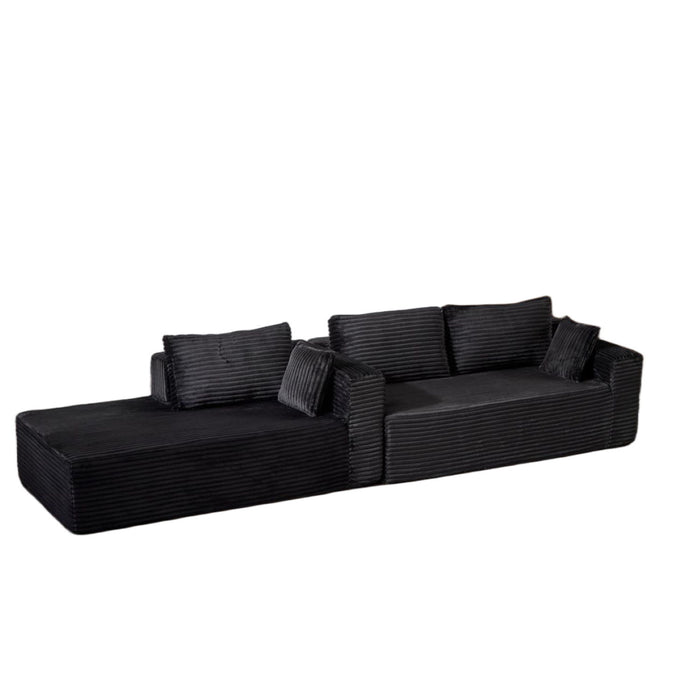 Compression Sectional Couch With Comfy Chaise, Boneless L Shape Sofa With Deep Seat