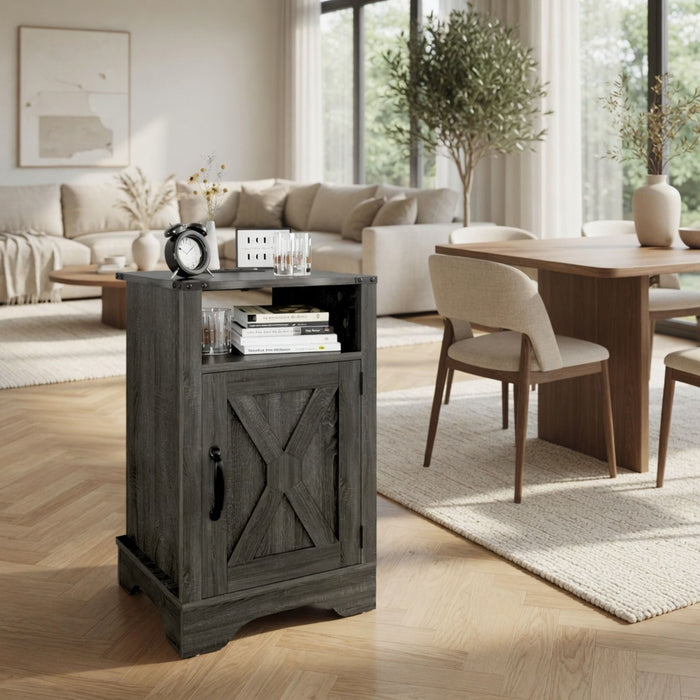 Farmhouse Nightstand, Charging Station & Storage