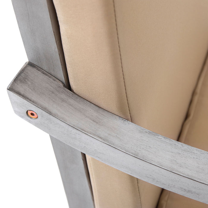 6 Person Outdoor Wooden Dining Set With Umbrella Hole And Removable Cushions For Patio - Gray