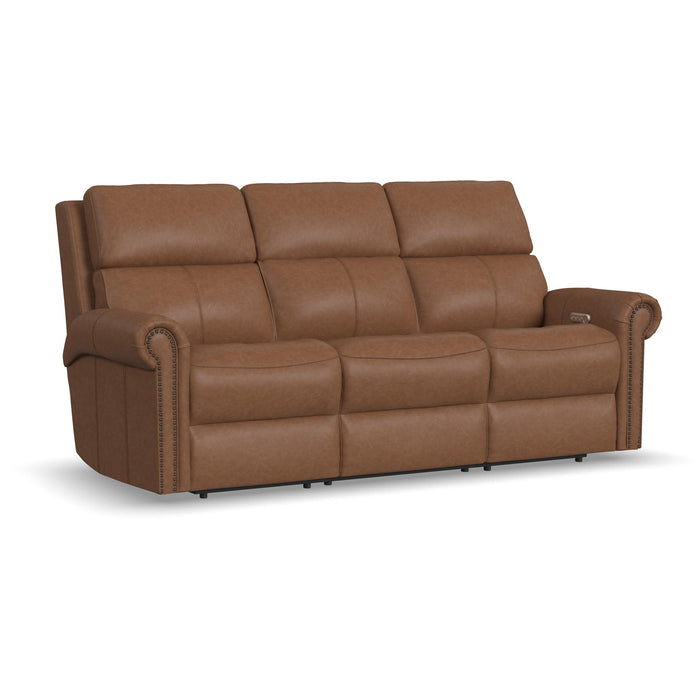 Bernard - Power Reclining Sofa With Console, Power Headrests & Lumbar, Nailhead Trim