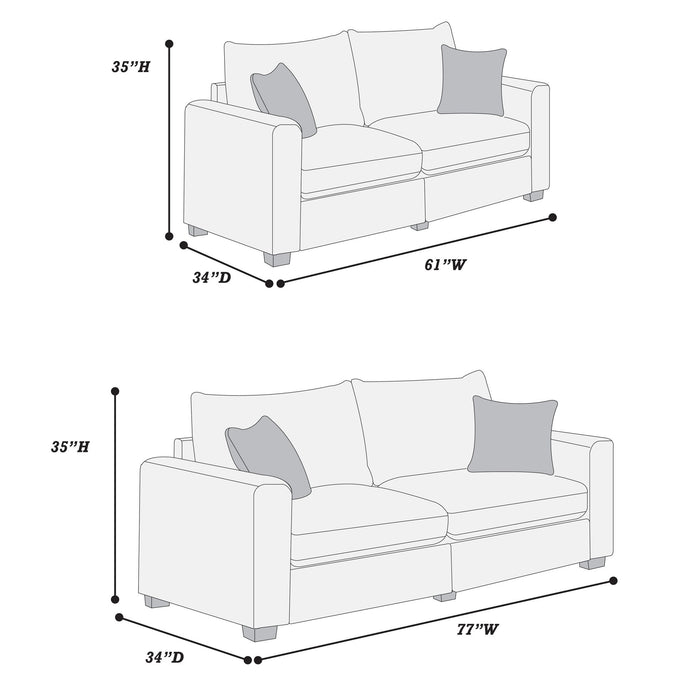 2 Piece Contemporary Style Sofa Set With Matching Pillows