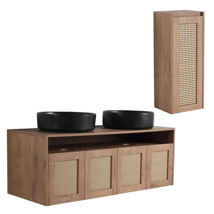Bathroom Vanity With Art Sink And Side Cabinet, Float Mounting Design
