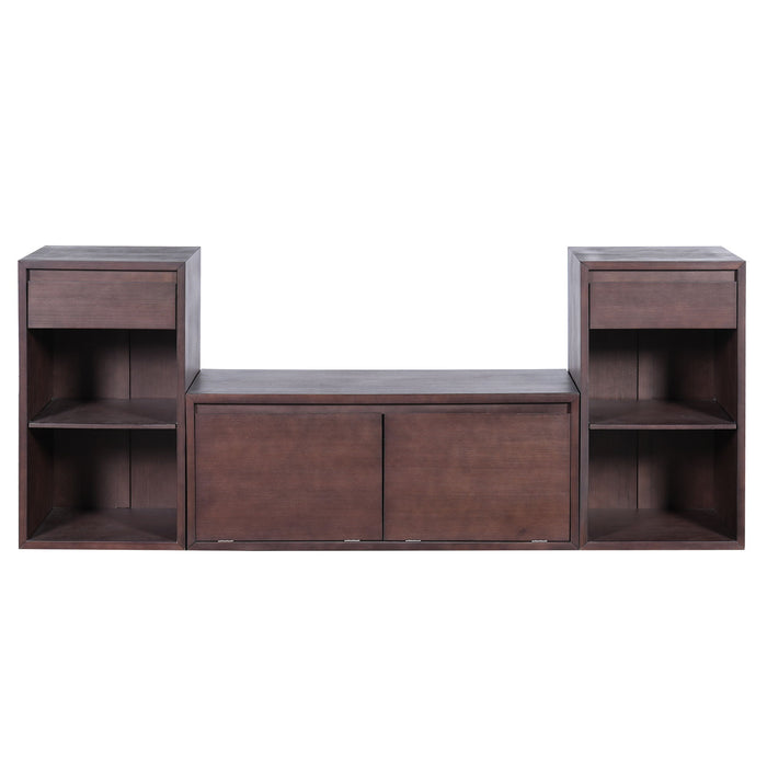 Entryway Storage Bench With Cushion, Drawers & Open Shelves