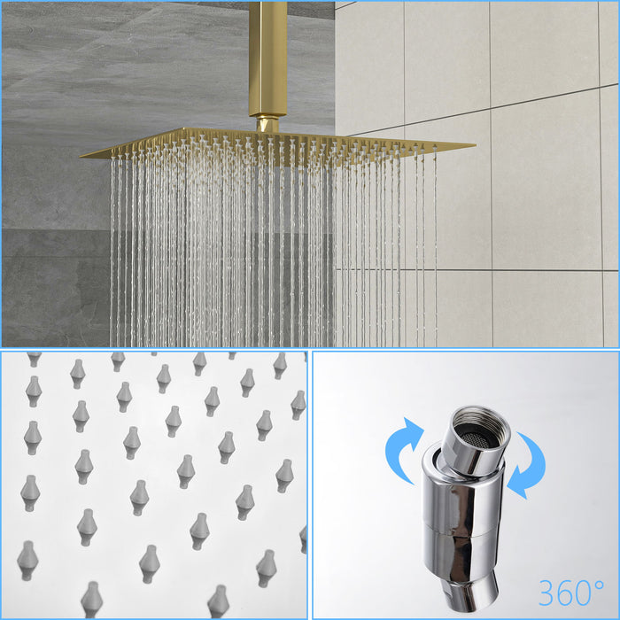 Luxury Dual Shower Head System 12" Ceiling Mount With Rough In Valve, Stainless Steel And Brass