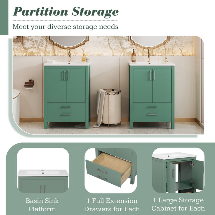 Bathroom Vanity With Sink Combo, Freestanding Storage Cabinet, Soft Closing Doors - Green