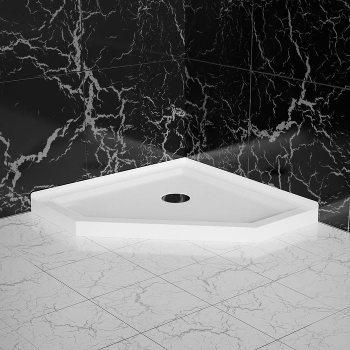 Neo Angle Corner Drain Shower Base - White
