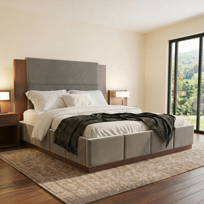Modern Upholstered Platform Bed With Extended Headboard