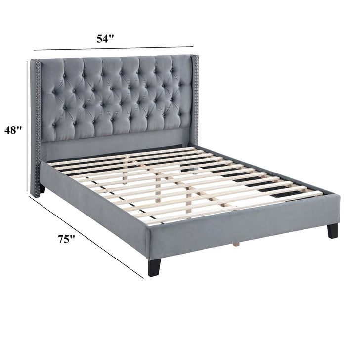 Modern Diamond Tufted Headboard Bed With Nailhead Trim