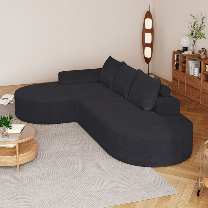 Modern Curved Sofa, L-Shaped Modular Sectional Set With 3 Pillows