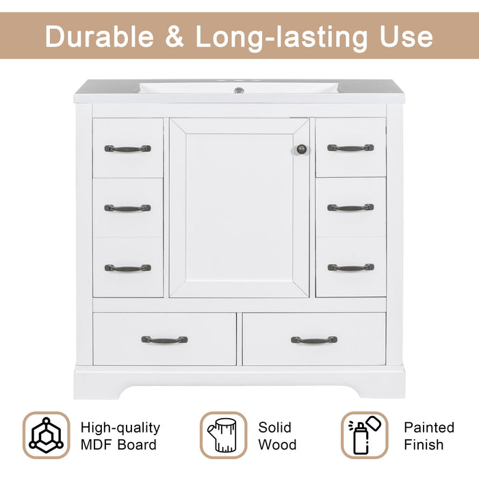 Modern Bathroom Vanity With Sink, 6 Drawers, Adjustable Shelf