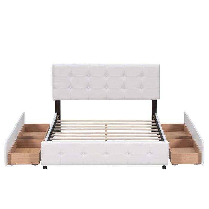 Upholstered Platform Bed With Classic Headboard And Drawers, No Box Spring Needed