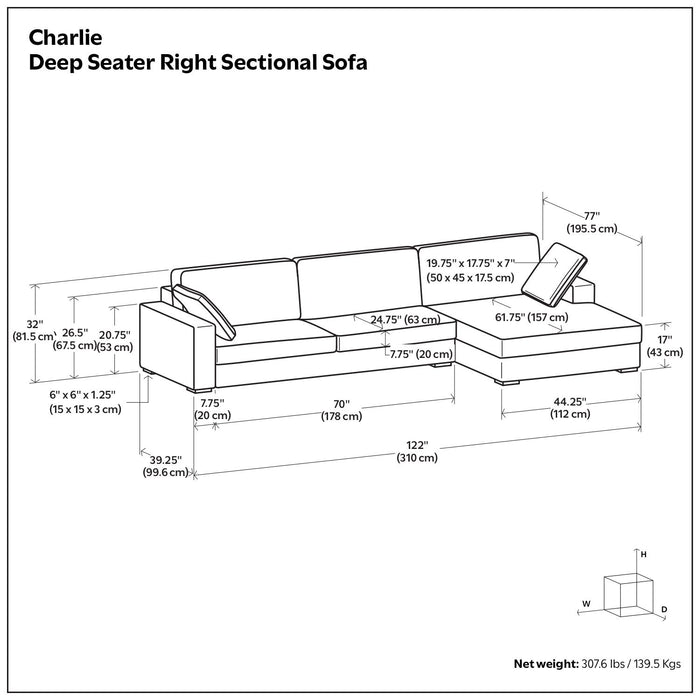 Charlie - Upholstered Deep Seater Sectional Sofa