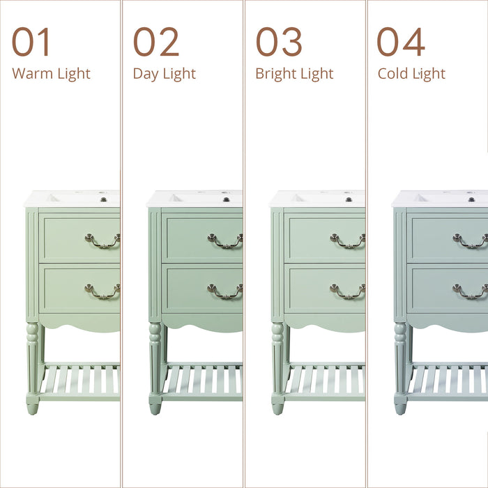 Wave Design Bathroom Vanity With Sink, 2 Drawers And Open Shelf