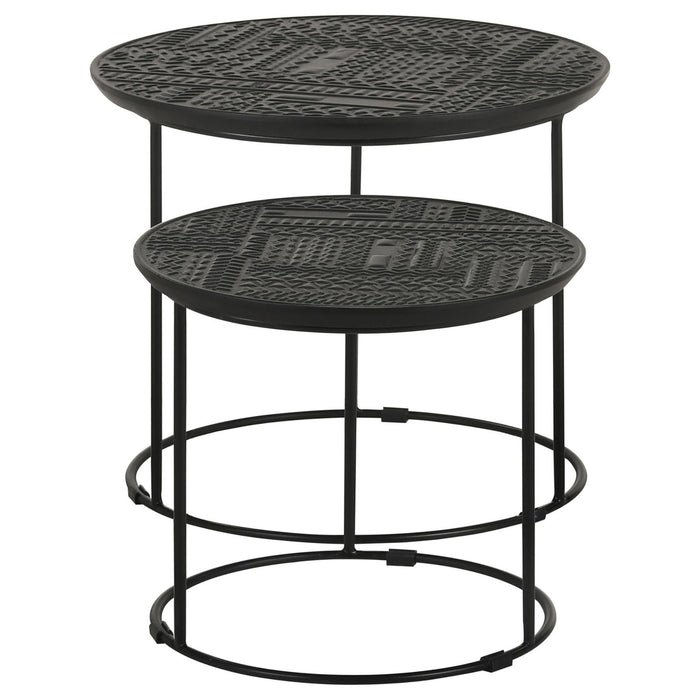 2 Piece Nesting Table With Embossed Tops And Base - Black
