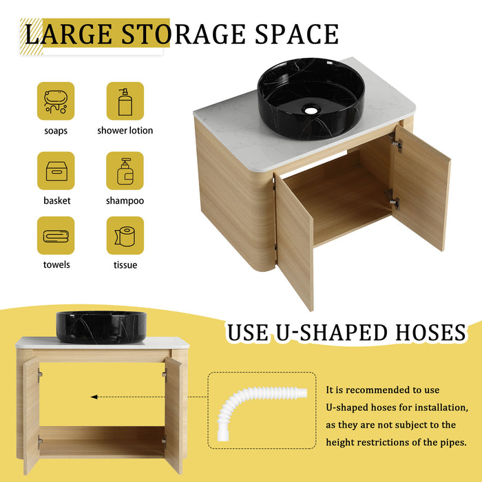 Mounted Bathroom Vanity & Art Sink & 2 Soft Close Doors
