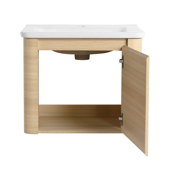 Wall Mounted Bathroom Vanity With Sink And Storage Shelves, Soft Close Doors