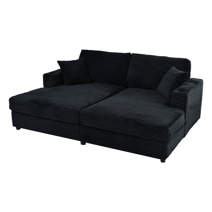 Oversized Loveseat Chaise With 2 USB Ports, 2 Cup Holders And 2 Throw Pillows