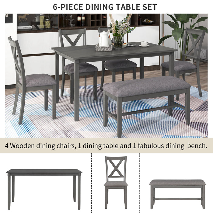 6 Piece Rectangular Dining Table Set With 4 Chairs And Bench