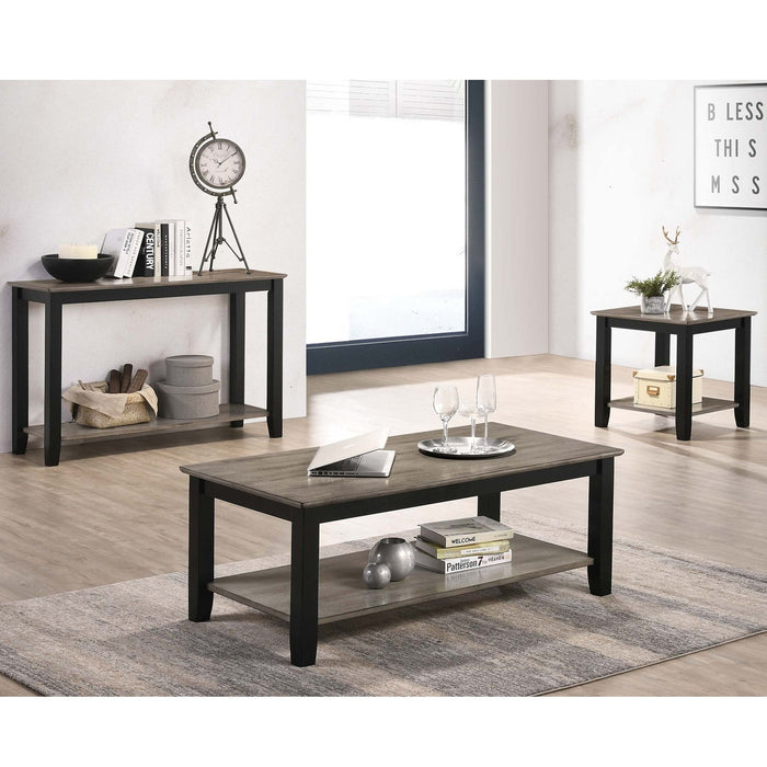 3 Piece Table Set With Open Shelf Storage, Includes Coffee, End & Console Table - Black / Black / Gray / Gray