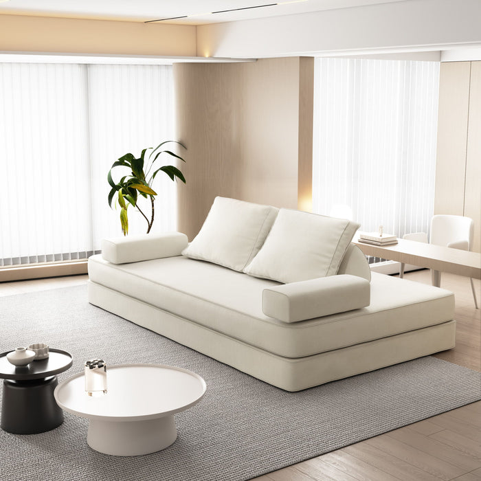 Multifunctional Convertible Sofa Bed With 2 Tumbler Backrests And 2 Pillows, Deep Seat Couch