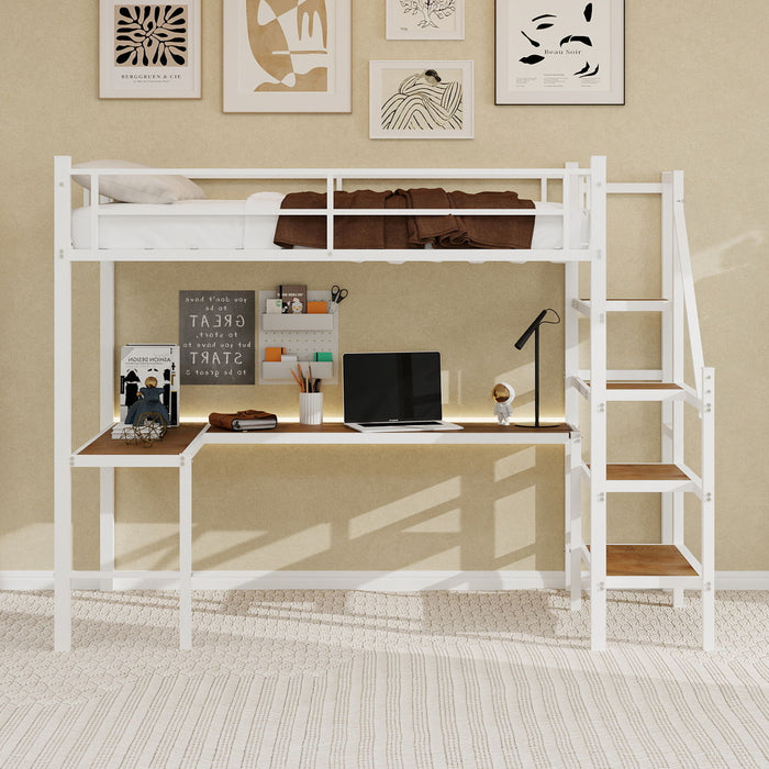 Loft Bed With L-Shaped Desk, Large Storage Space