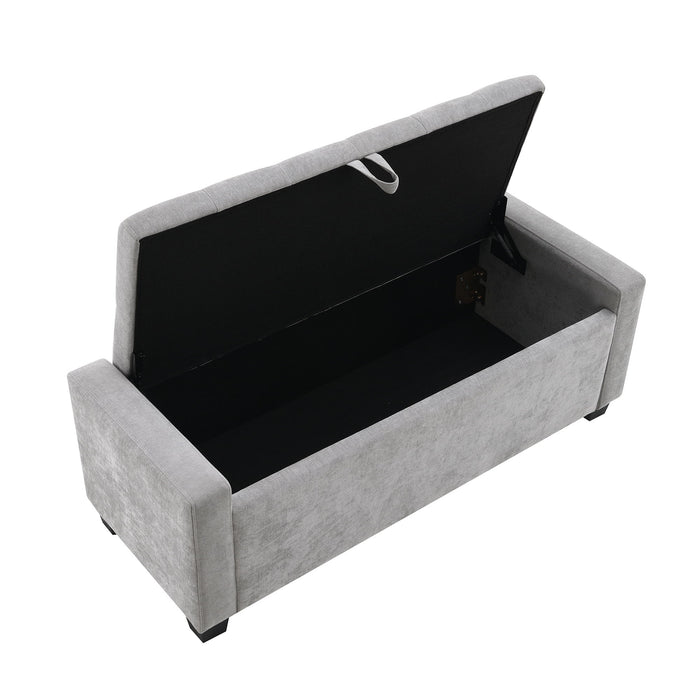 Upholstered Storage Ottoman Bench With Button Tufting And Safety Hinge