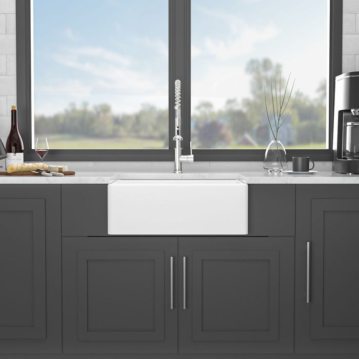 Elegant Farmhouse Apron Front Ceramic Single Bowl, Kitchen Basin