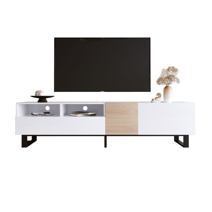 TV Stand For 80'' TV With Double Storage Space, Media Console Table With Drop Down Door