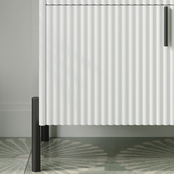 Fluted Bathroom Vanity With Ceramic Sink, Freestanding Design